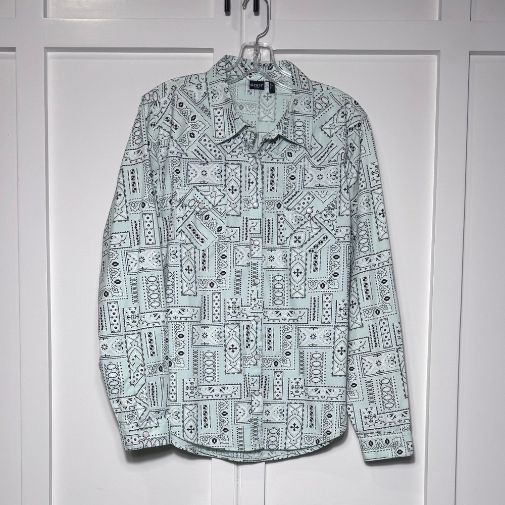 Cruel Denim Womens XL Mint Green Bandana Print Western Snap Shirt CTW7245014β